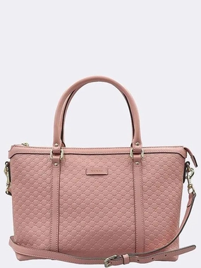 449656 Pink Shima Leather Shopper Tote Bag Shoulder Strap
