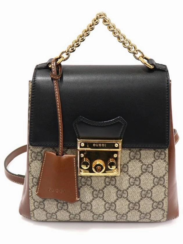 498194 GG Supreme Canvas Signature Leather Gold Padlock Mini Backpack