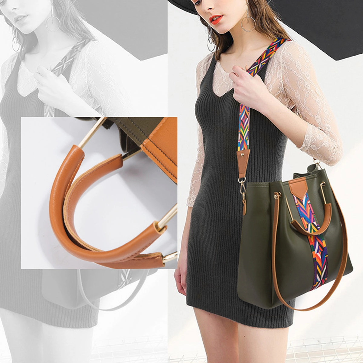 4Pcs PU Clutch Retro Trend Ladies Bag Handbag