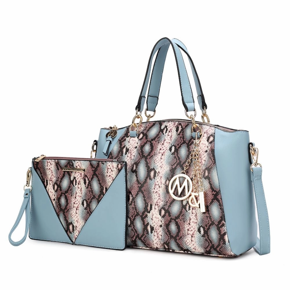 Addison Snake Embossed Vegan Leather Womens Tote Bag with matching Wristlet- 2 pieces
