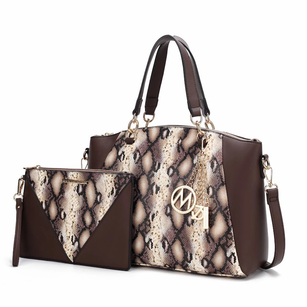 Addison Snake Embossed Vegan Leather Womens Tote Bag with matching Wristlet- 2 pieces
