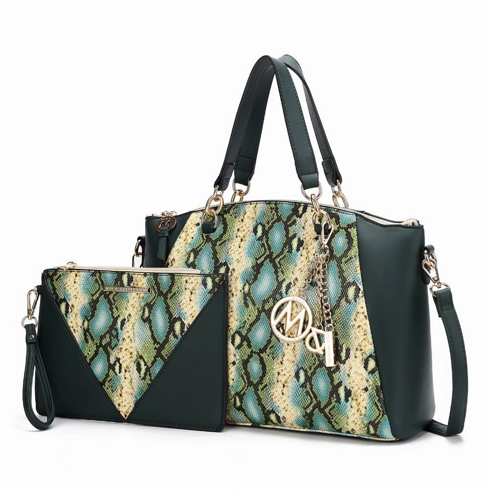 Addison Snake Embossed Vegan Leather Womens Tote Bag with matching Wristlet- 2 pieces