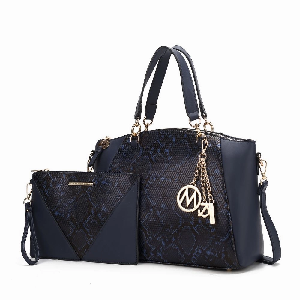 Addison Snake Embossed Vegan Leather Womens Tote Bag with matching Wristlet- 2 pieces