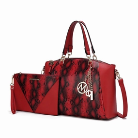 Addison Snake Embossed Vegan Leather Womens Tote Bag with matching Wristlet- 2 pieces