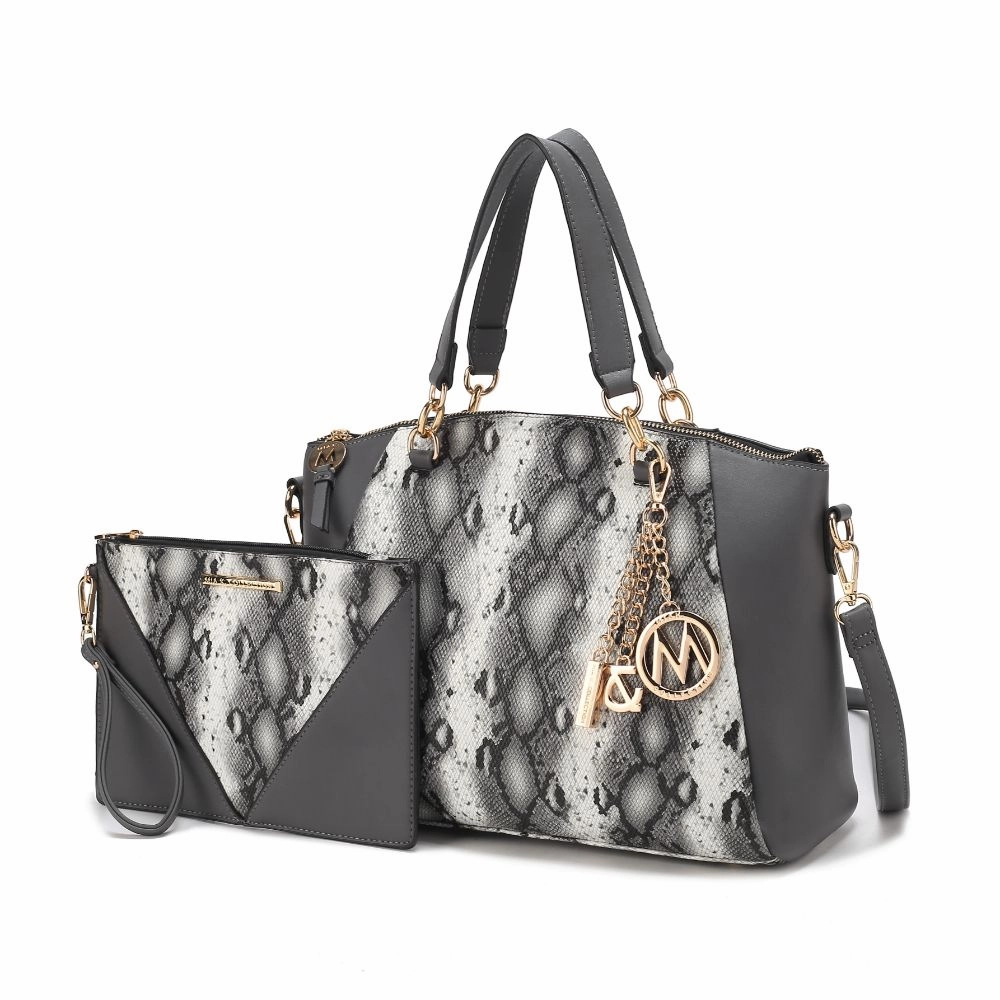 Addison Snake Embossed Vegan Leather Womens Tote Bag with matching Wristlet- 2 pieces