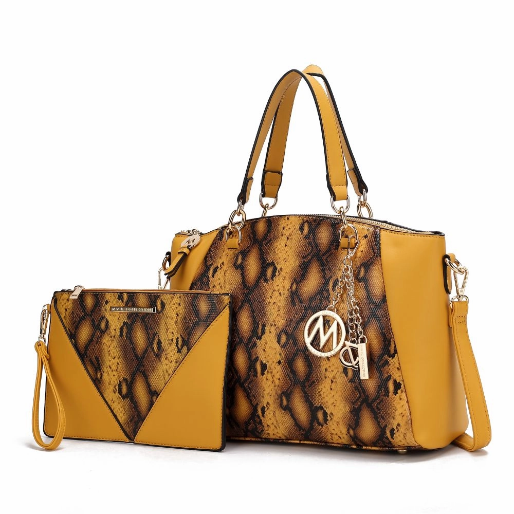 Addison Snake Embossed Vegan Leather Womens Tote Bag with matching Wristlet- 2 pieces