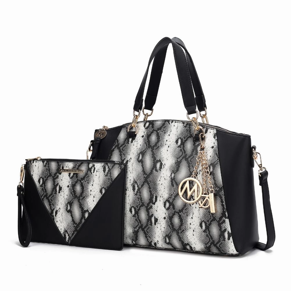 Addison Snake Embossed Vegan Leather Womens Tote Bag with matching Wristlet- 2 pieces