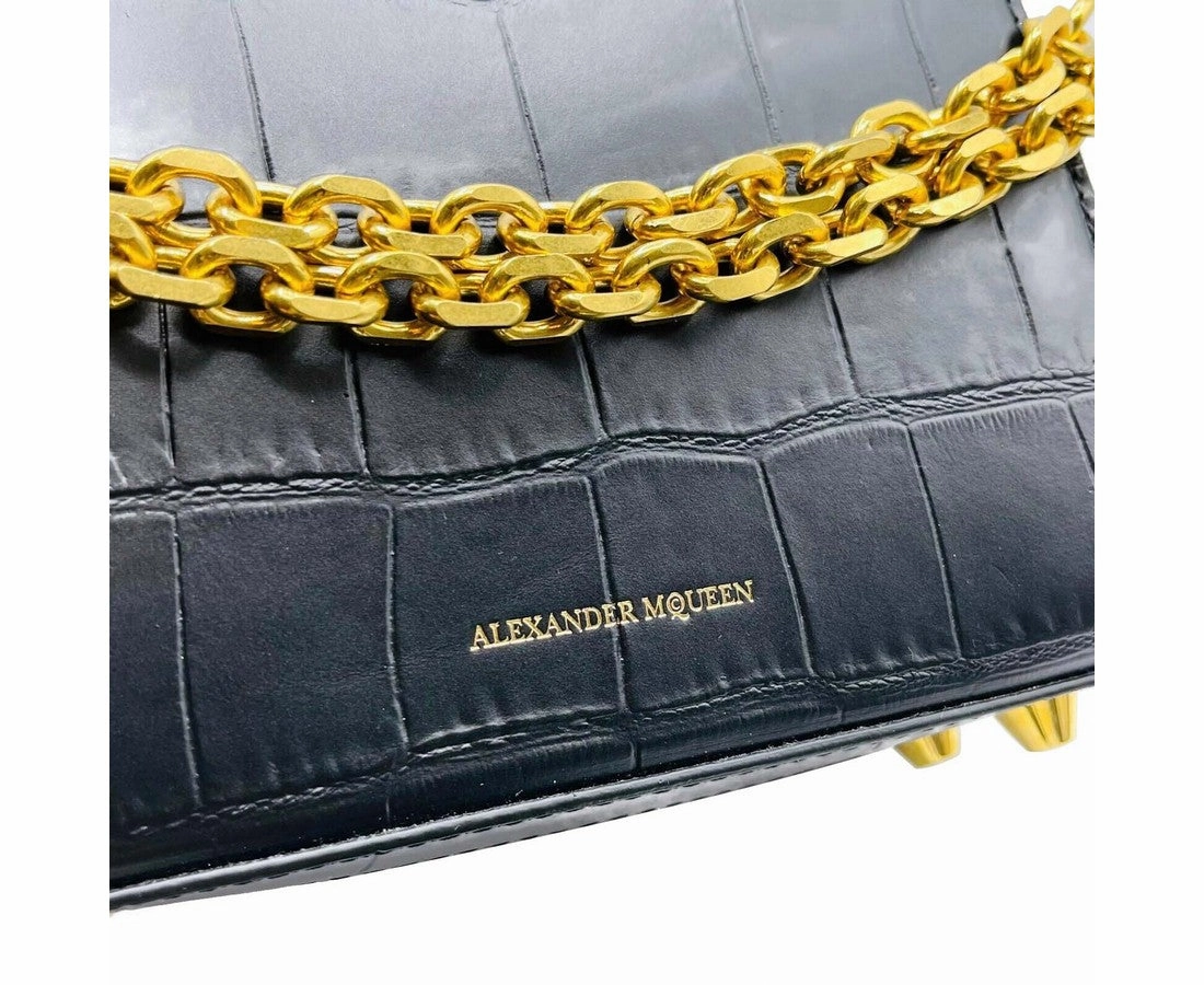 Alexander McQueen Women's Crocodile Embossed Leather Box 16 Crossbody Bag