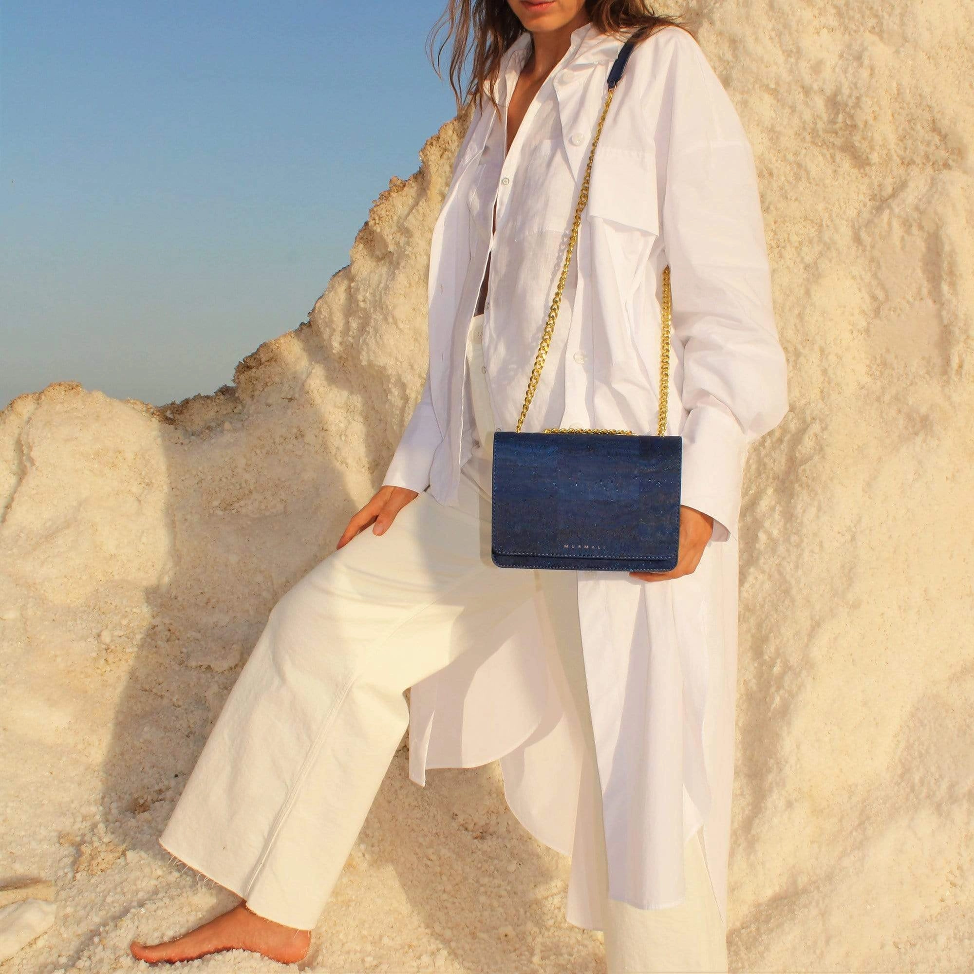 Alpha Handcrafted Cork Vegan Crossbody Bag | Navy