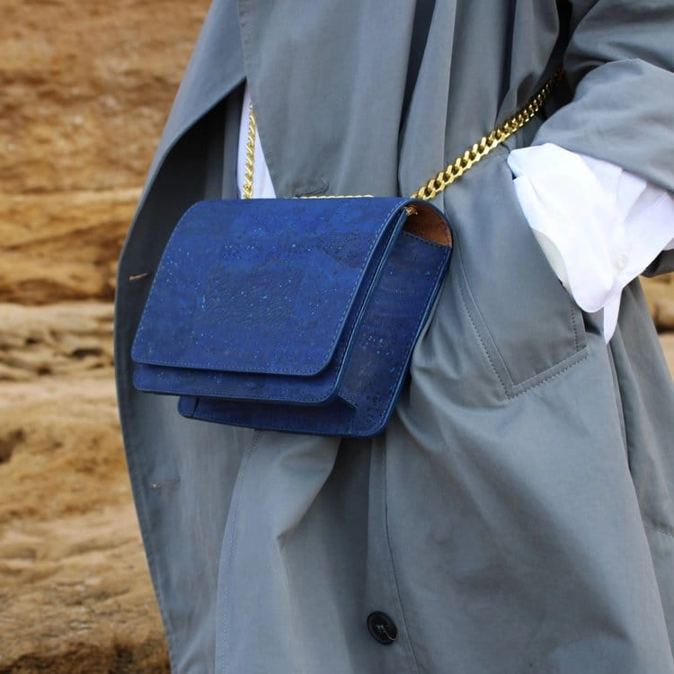 Alpha Handcrafted Cork Vegan Crossbody Bag | Navy