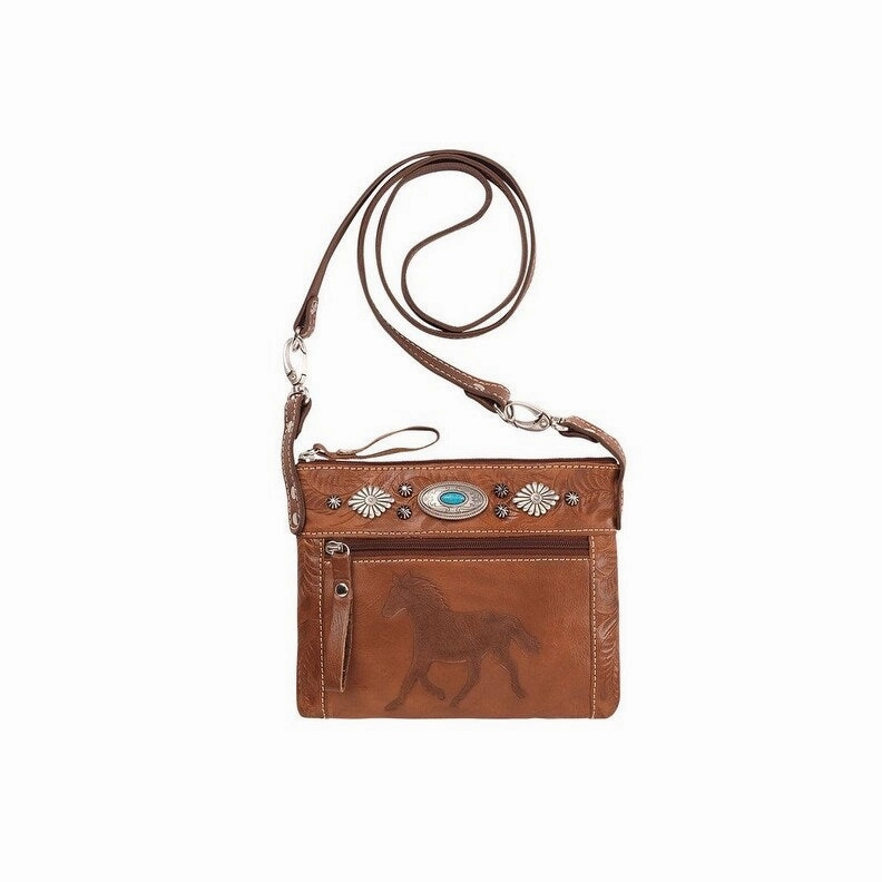 American West Western Handbag Crossbody Horse Design Brown 9365884 - 8 x 6 x 1