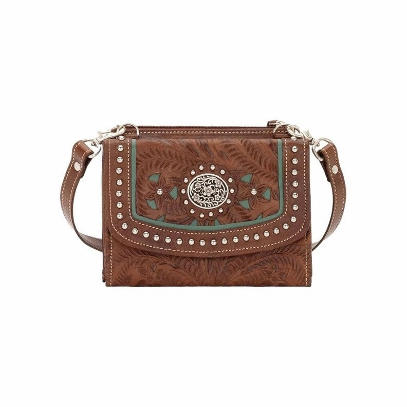 American West Western Handbag Lady Lace Crossbody Leather LCBT982 - 7.5 x 5 x 2.5