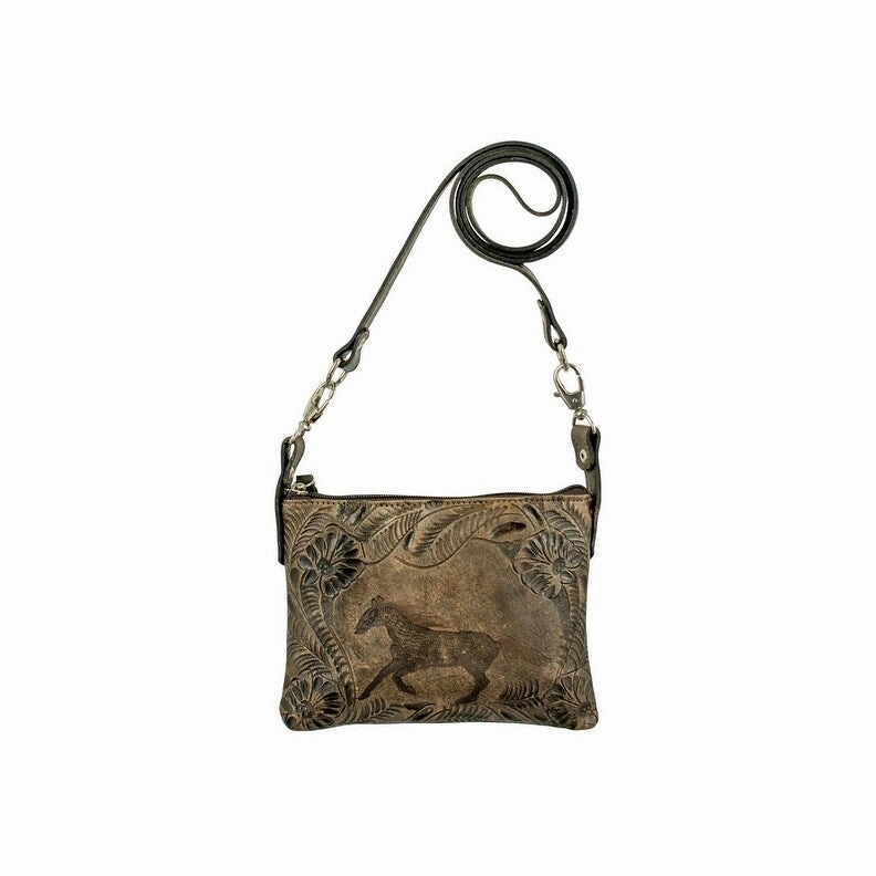 American West Western Handbag Womens Zip Distressed Charcoal 1583884 - 8 x 6 x 1