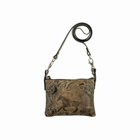 American West Western Handbag Womens Zip Distressed Charcoal 1583884 - 8 x 6 x 1