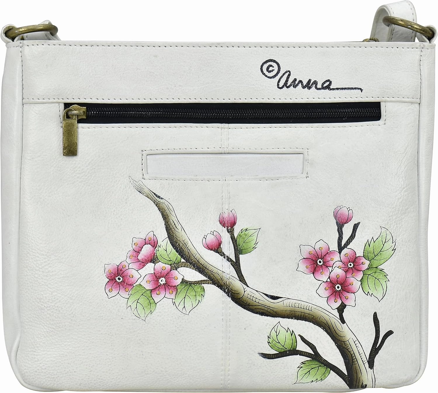 Anna by Anuschka Hand Painted Womens Genuine Leather Medium Crossbody Handbag,