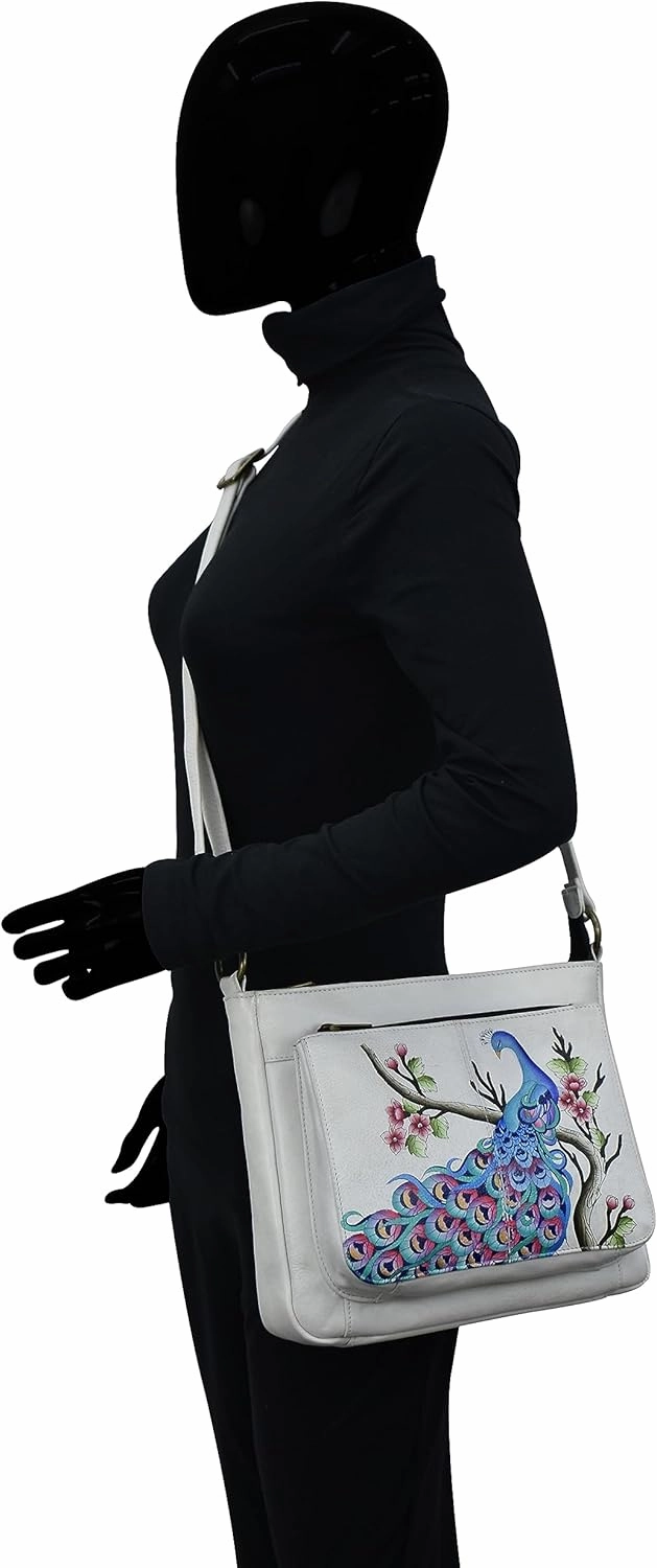 Anna by Anuschka Hand Painted Womens Genuine Leather Medium Crossbody Handbag,