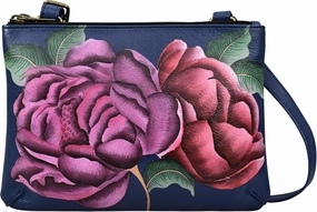 Anna by Anuschka Women's Original Genuine Leather Hand-Painted Leather Small Zip Around Crossbody - Leather Handbag for Women