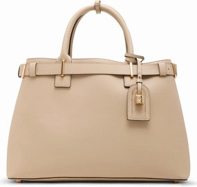 Anne Klein Womens Belted Satchel with Convertible Strap, Sesame