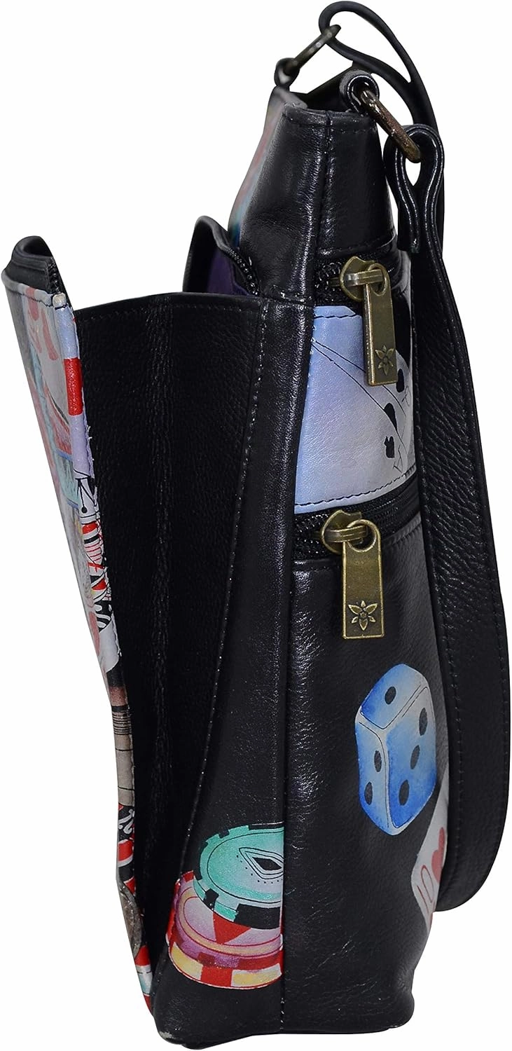 Anuschka Women's Original Hand-Painted Leather Crossbody with Front Zip Organizer & RFID Card Protection
