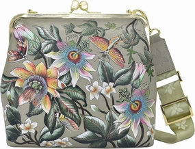 Anuschka Womens Hand Painted Genuine Painted Leather Medium Frame Crossbody