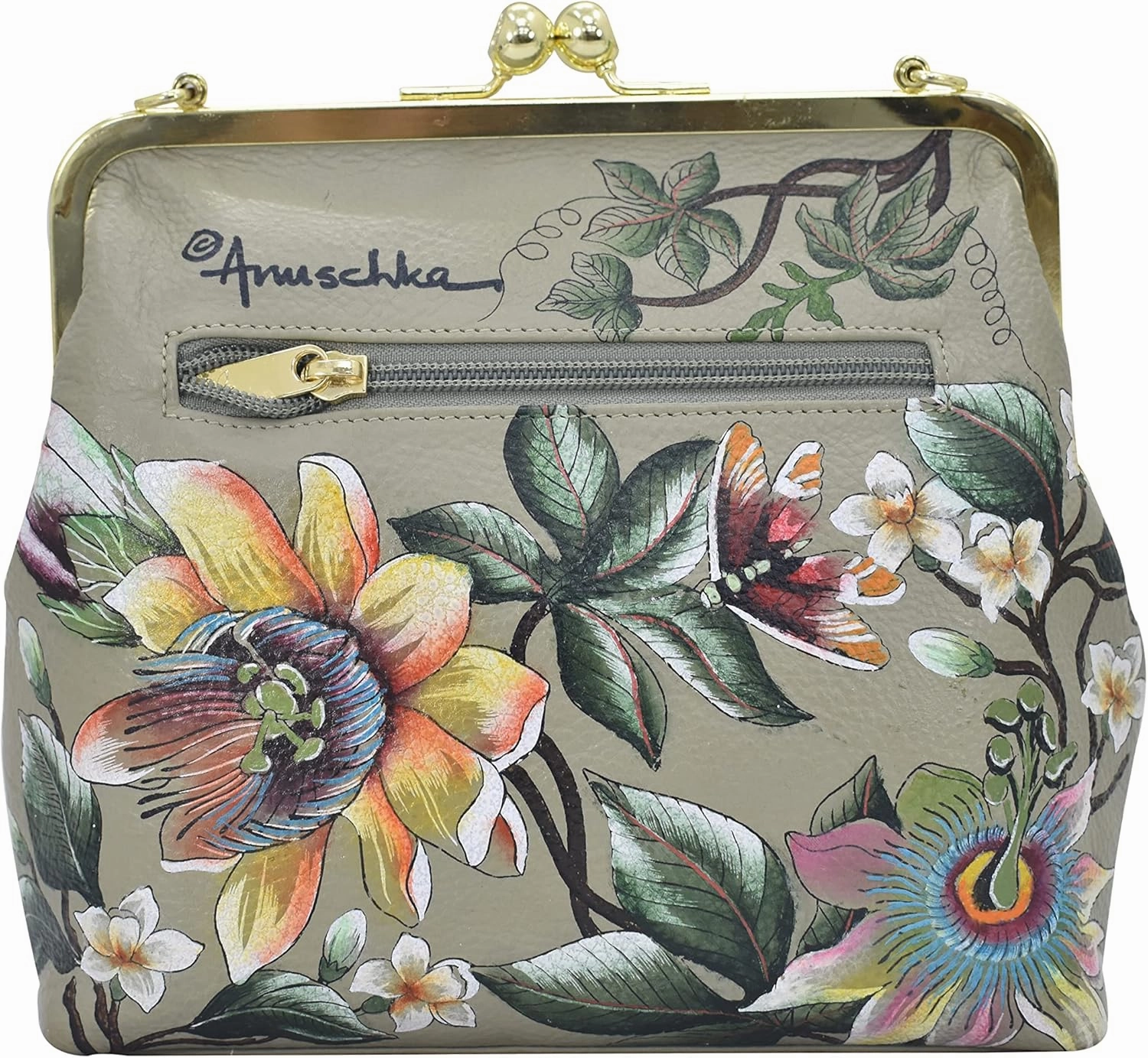 Anuschka Womens Hand Painted Genuine Painted Leather Medium Frame Crossbody