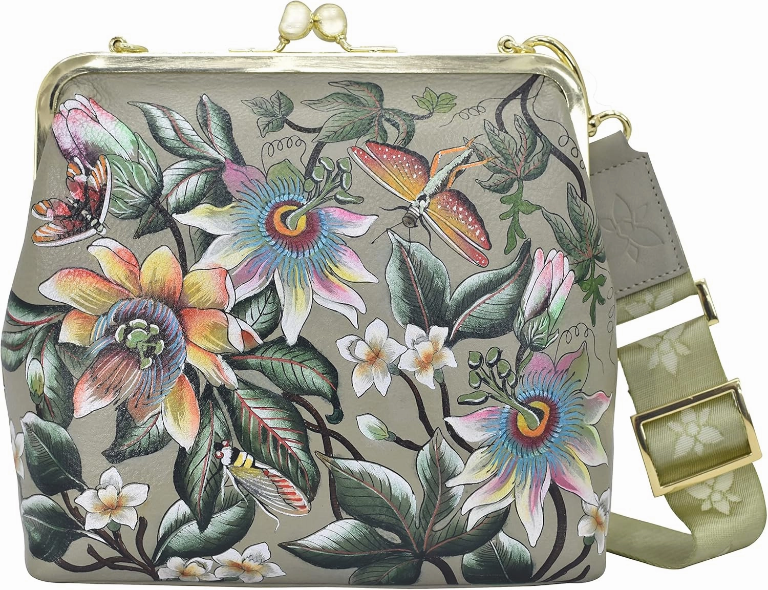 Anuschka Womens Hand Painted Genuine Painted Leather Medium Frame Crossbody