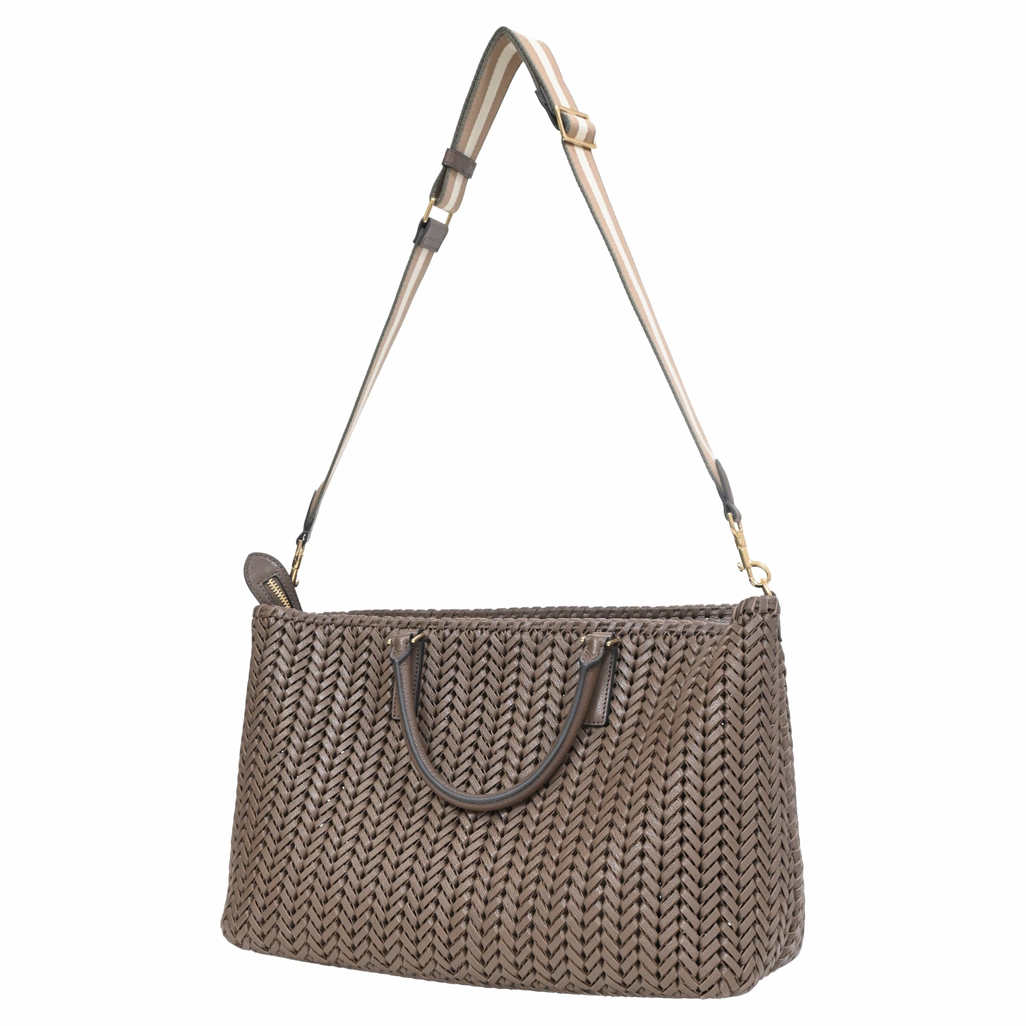 Anya Hindmarch Pocket Neeson Woven Tote in Brown Leather