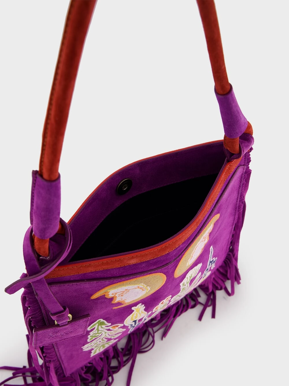 Aquila Embroidered Suede Bag with Fringes