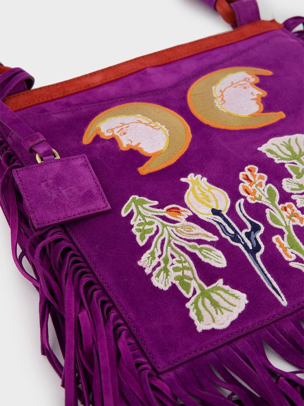 Aquila Embroidered Suede Bag with Fringes
