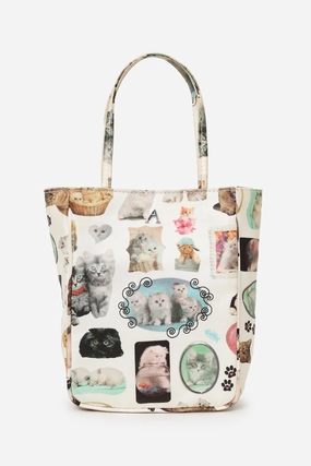 Ashley Williams White/Multicolor Cats Print Kate Bag