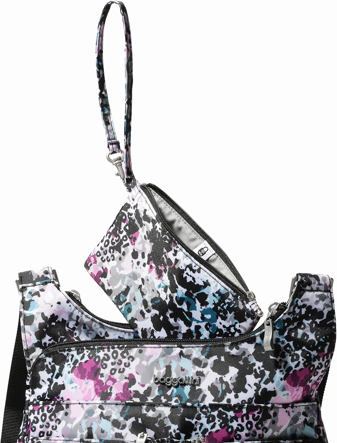 Baggallini Cross Over Crossbody Women 11x8.5 Medium Travel Bag Lightweight Water-Resistant Nylon Organized Handbag Purse