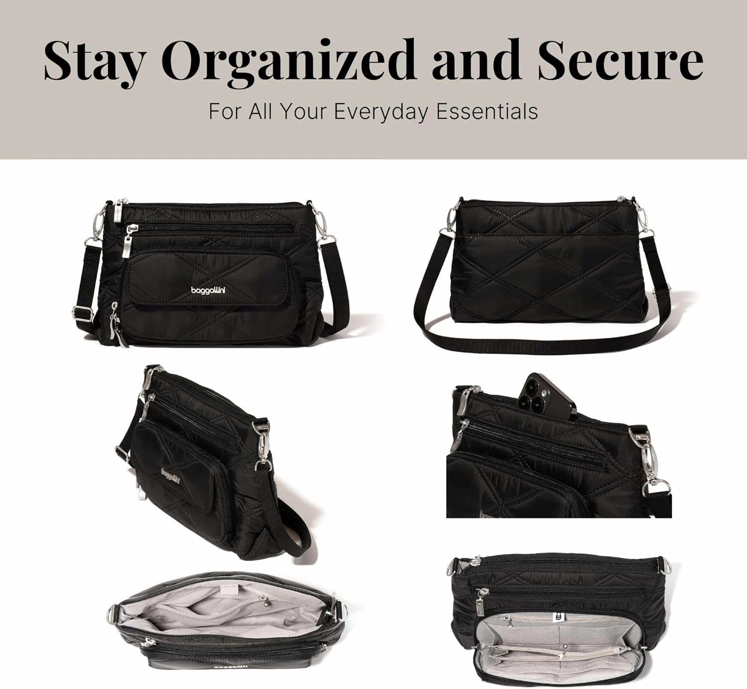 Baggallini Original Everyday 11x 7.5 Crossbody Bags for Women RFID Protected Lightweight Nylon Zippered Travel Purse