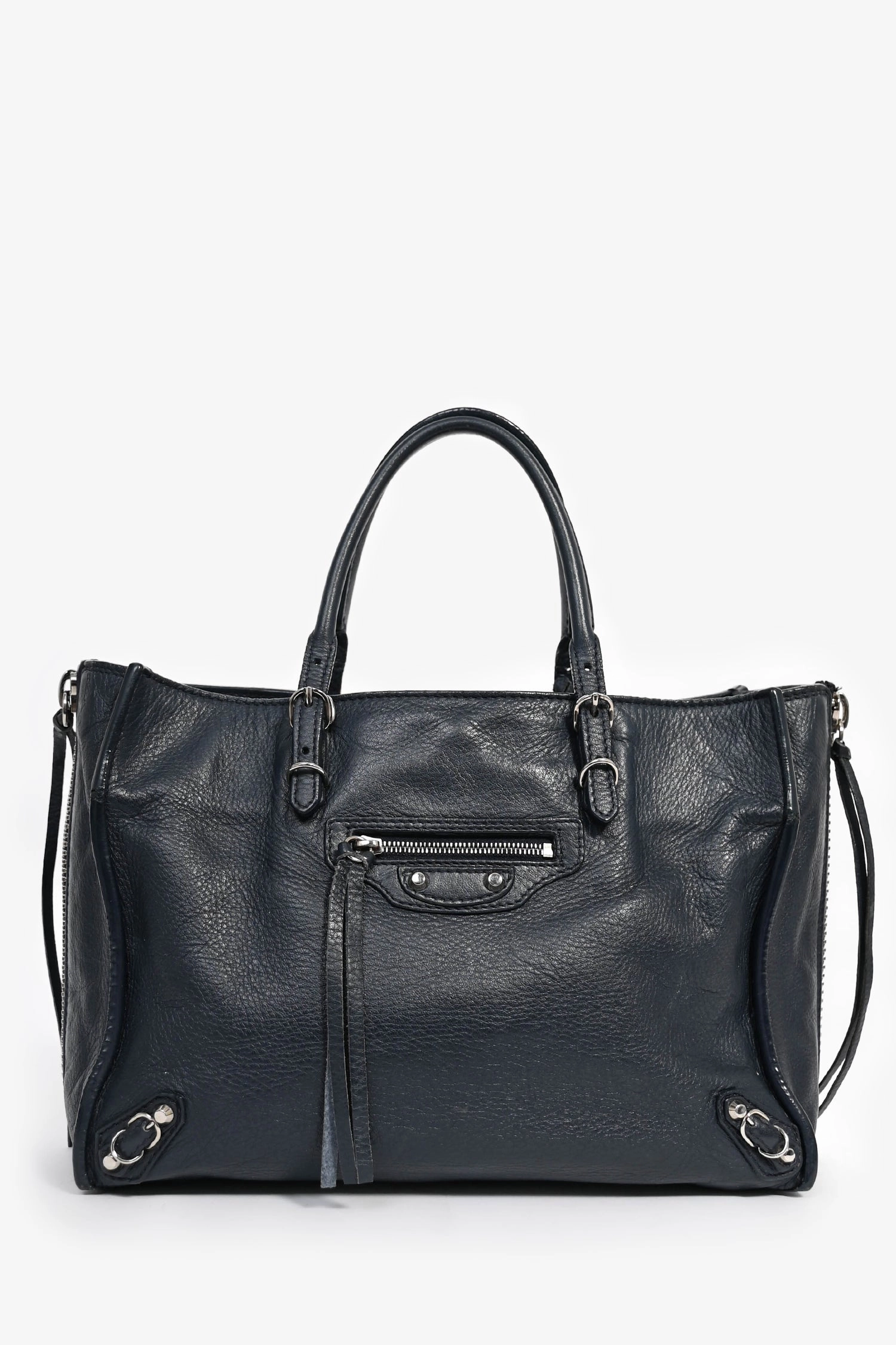Balenciaga Navy Leather Paper Mini 2Way Bag