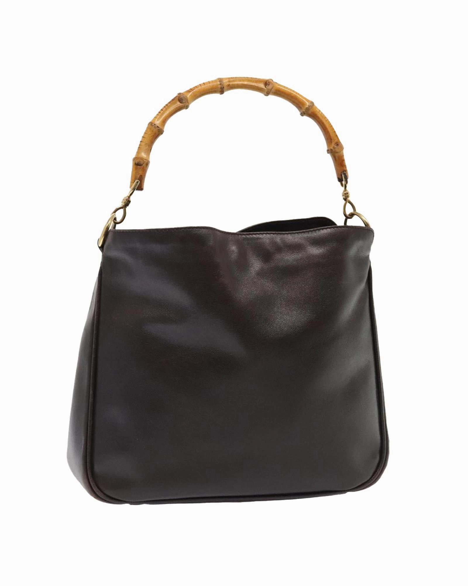 Bamboo Leather Shoulder Bag with Silver Hardware