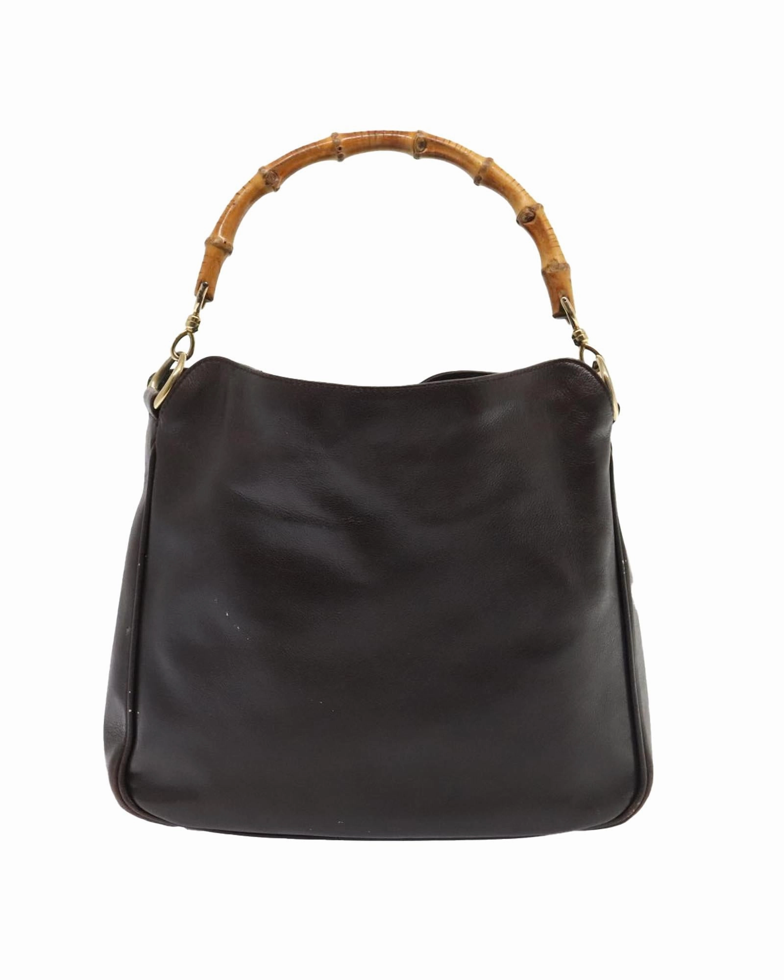 Bamboo Leather Shoulder Bag with Silver Hardware