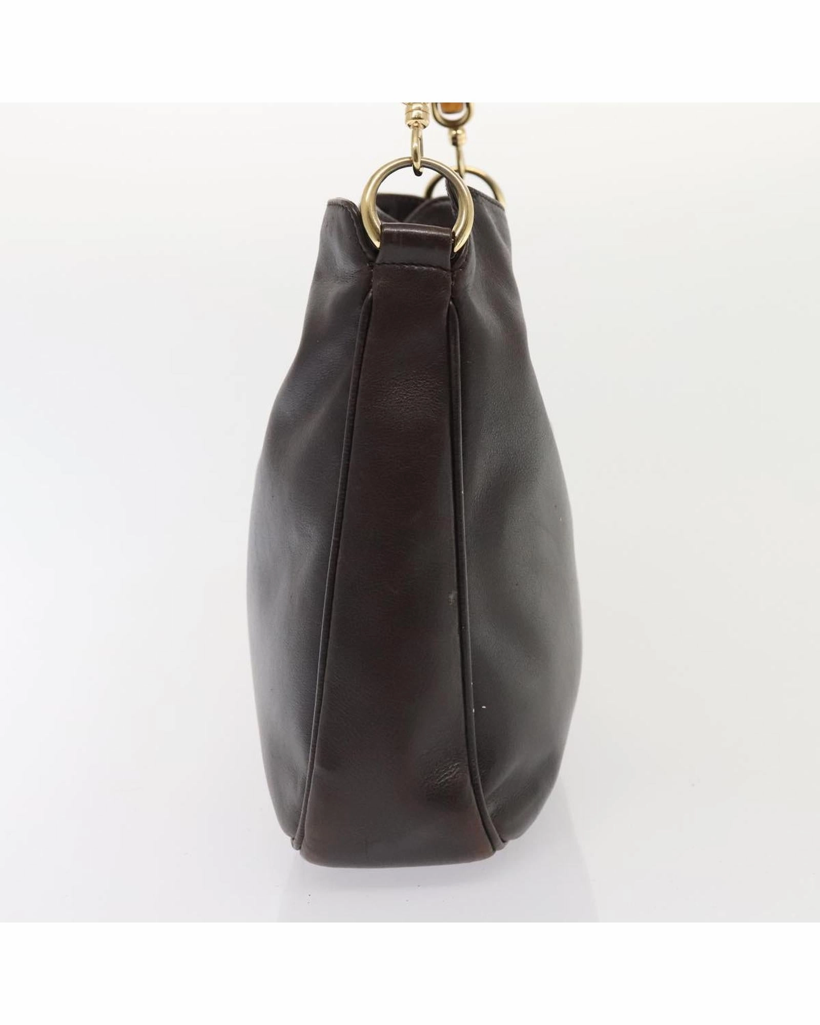 Bamboo Leather Shoulder Bag with Silver Hardware