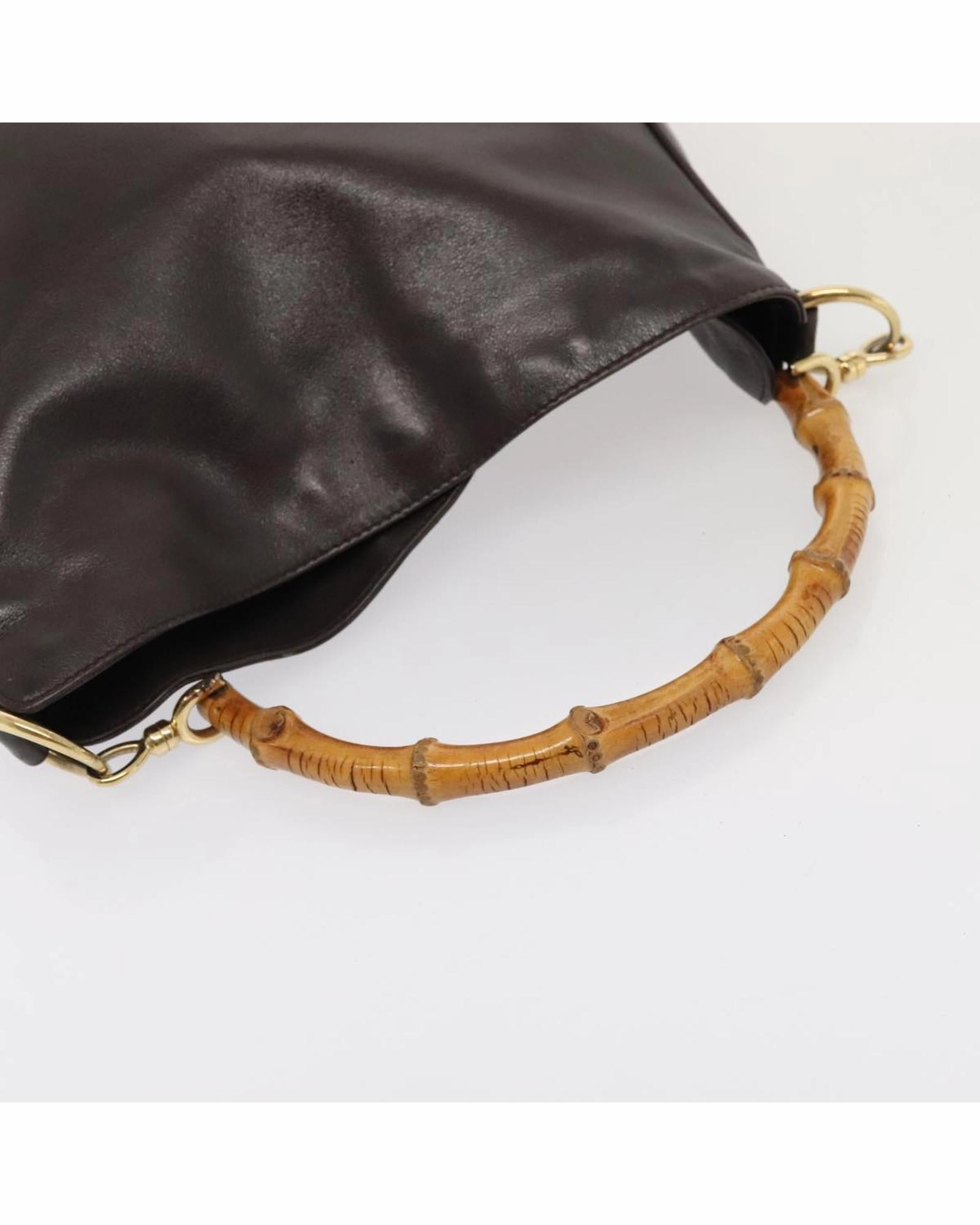 Bamboo Leather Shoulder Bag with Silver Hardware