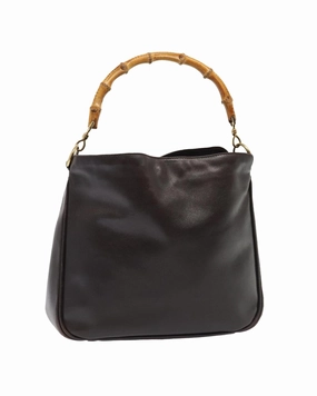 Bamboo Leather Shoulder Bag with Silver Hardware