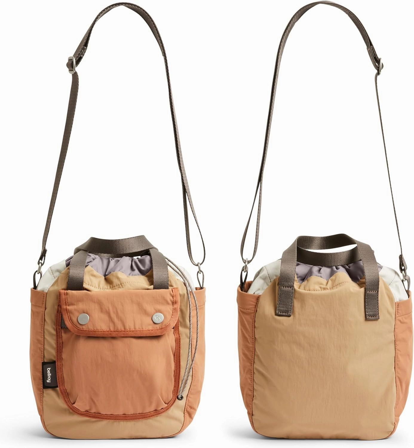 Bellroy Cinch Bucket Bag (compact 9 liter lightweight crossbody bag with external organization, internal zip pocket, adjustable shoulder strap, and adapts to be carried three ways) - SandDune
