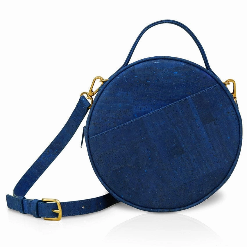Beta Handcrafted Cork Vegan Round Shoulder Bag | Navy