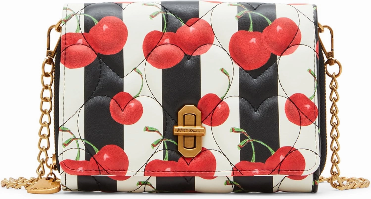 Betsey Johnson Fresh N Fruity Striped Wallet On A Chain, Red
