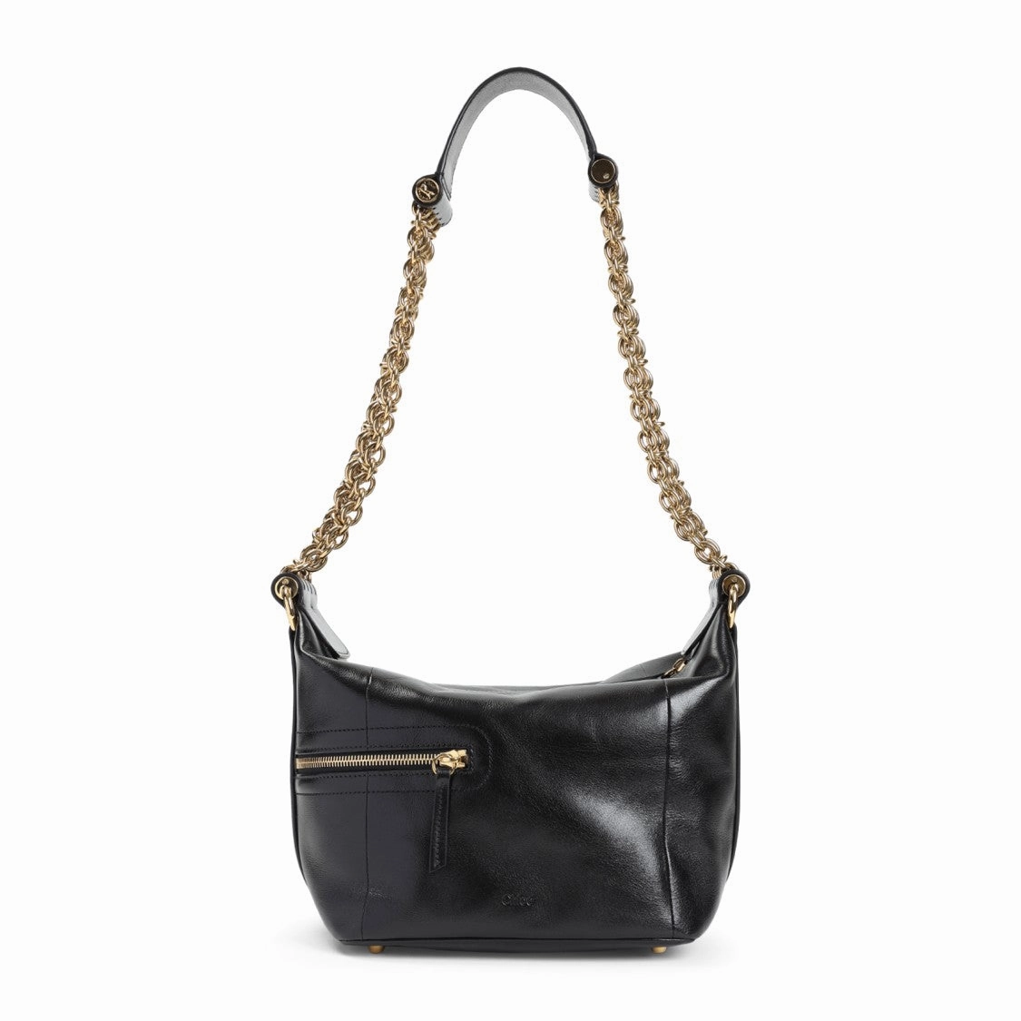 Black Buffalo Leather Camera Chain Shoulder Bag