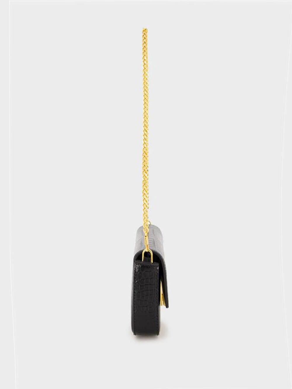 Black Croc-Embossed Mini Bag