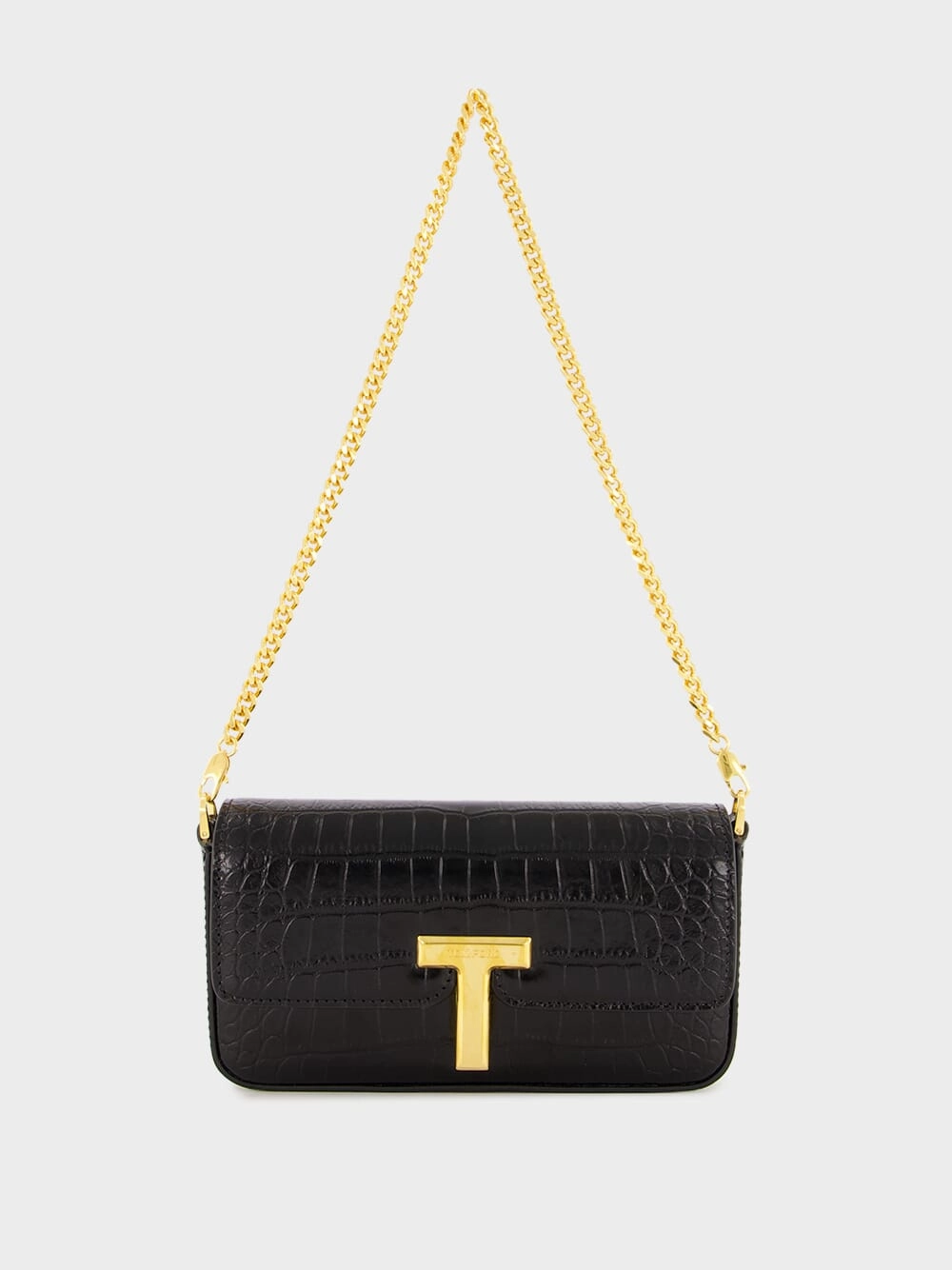 Black Croc-Embossed Mini Bag