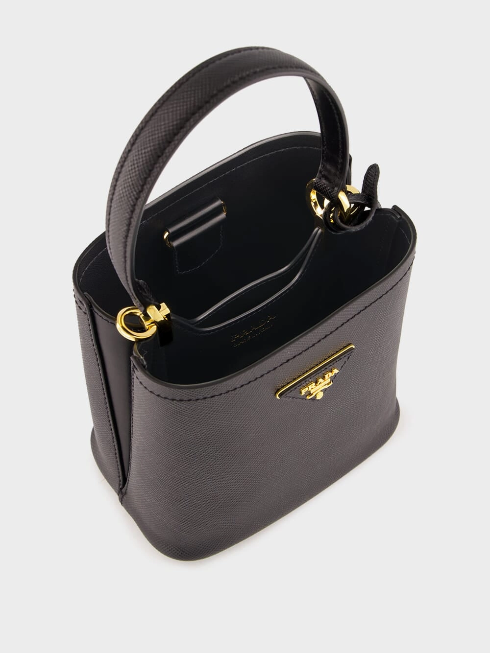 Black Small Saffiano Leather Panier Bag