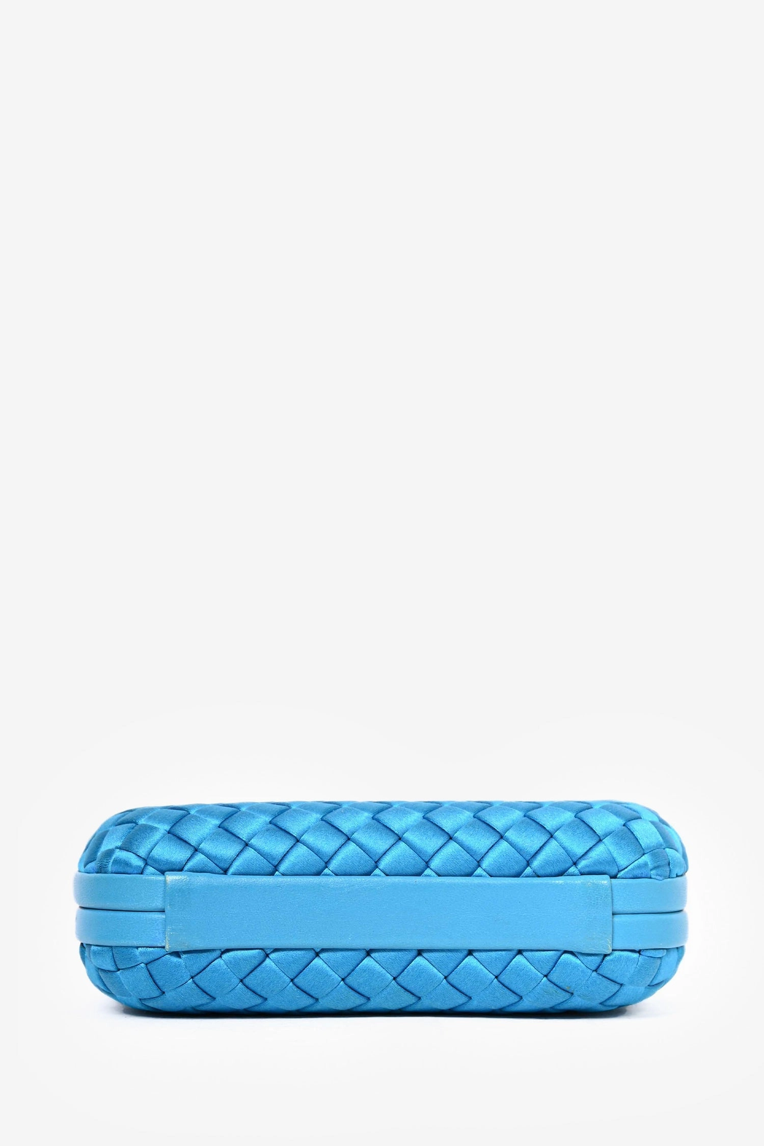 Bottega Veneta Blue Intrecciato Woven Satin Knot Clutch
