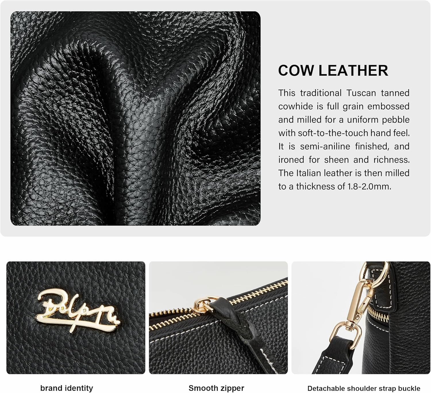 BOYATU Genuine Leather Crossbody Bag Women: Medium Leather Shoulder Purse - Trendy Handbag Travel Adjustable Strap