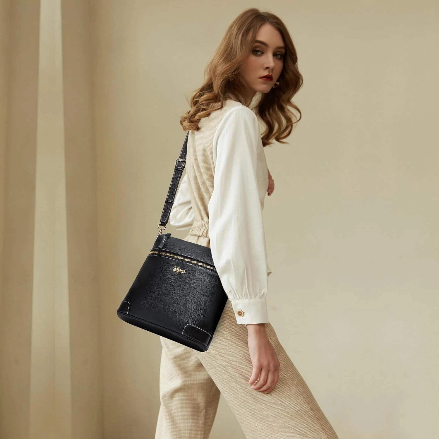 BOYATU Genuine Leather Crossbody Bag Women: Medium Leather Shoulder Purse - Trendy Handbag Travel Adjustable Strap