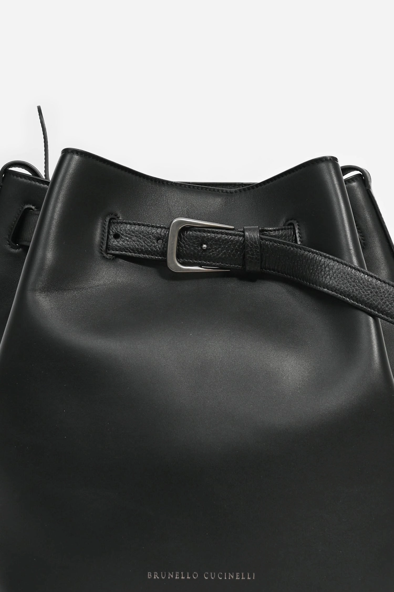 Brunello Cucinelli Black Calfskin 'Sartorial' Large Bucket Bag