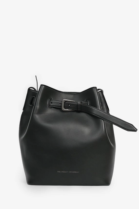 Brunello Cucinelli Black Calfskin 'Sartorial' Large Bucket Bag